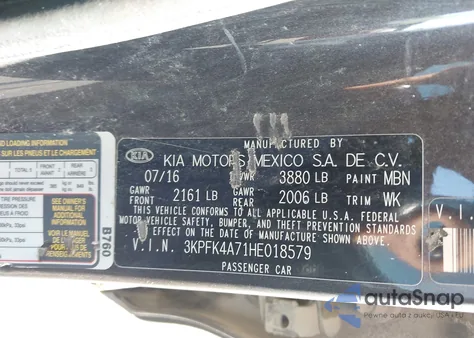 2017 Kia Forte Lx z USA, uszkodzony, nr VIN 3KPFK4A71HE018579